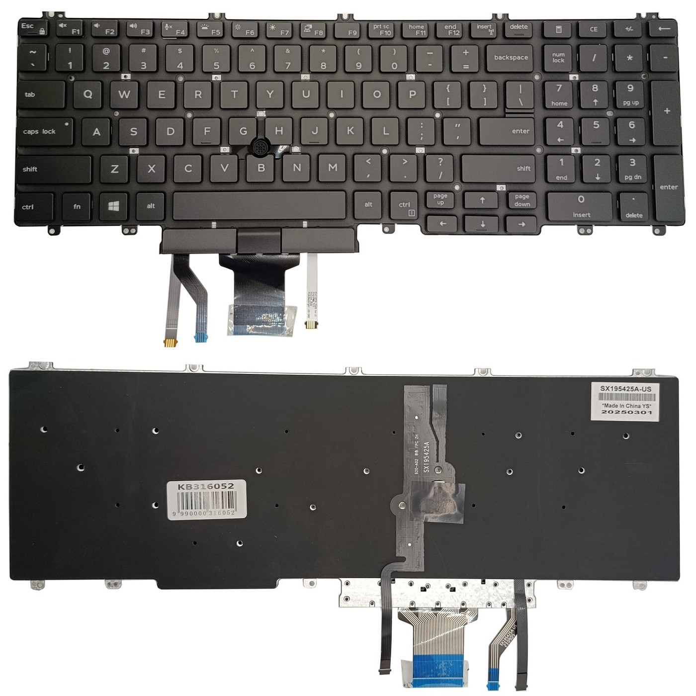 Klaviatūra DELL Latitude 5500, su pašvietimu ir „trackpoint“