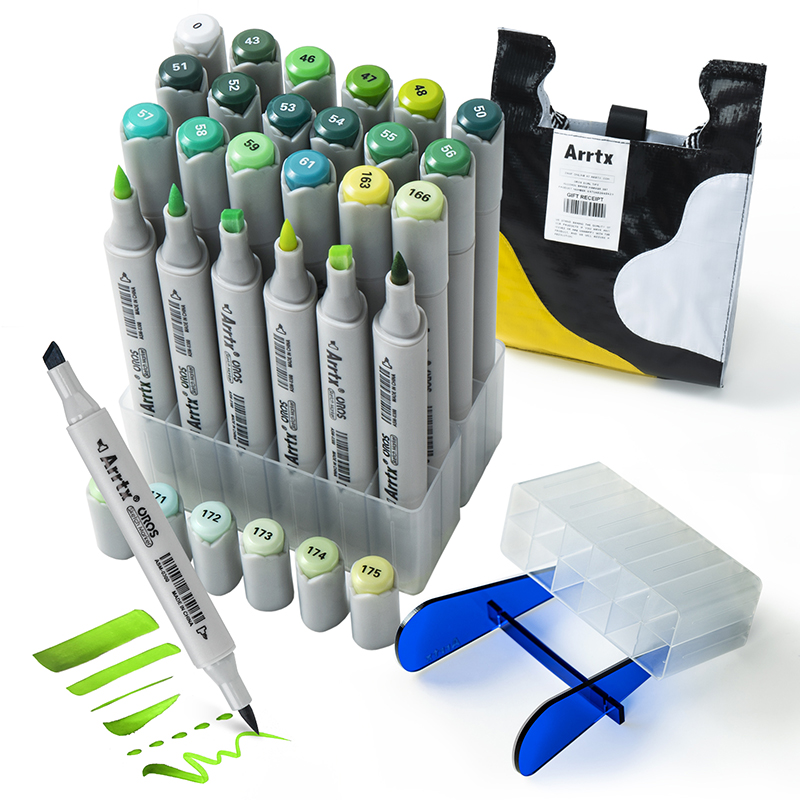 Dvipusiai markeriai - flomasteriai ARRTX Oros, 24 spalvų, žalio atspalvio
