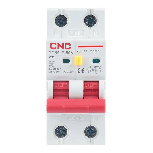 Residual Current Breaker with Over-Current, 2P, 32A, class C, 30mA, 6kA